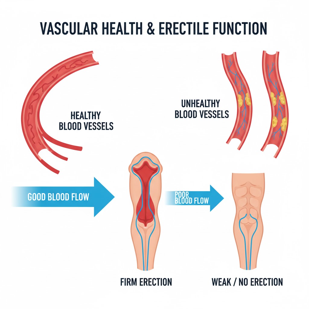 Diagram showing how blood flow affects erectile function.