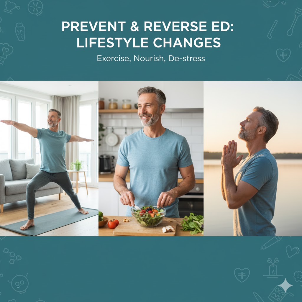 Man exercising and eating healthy to improve erectile function and overall wellness.